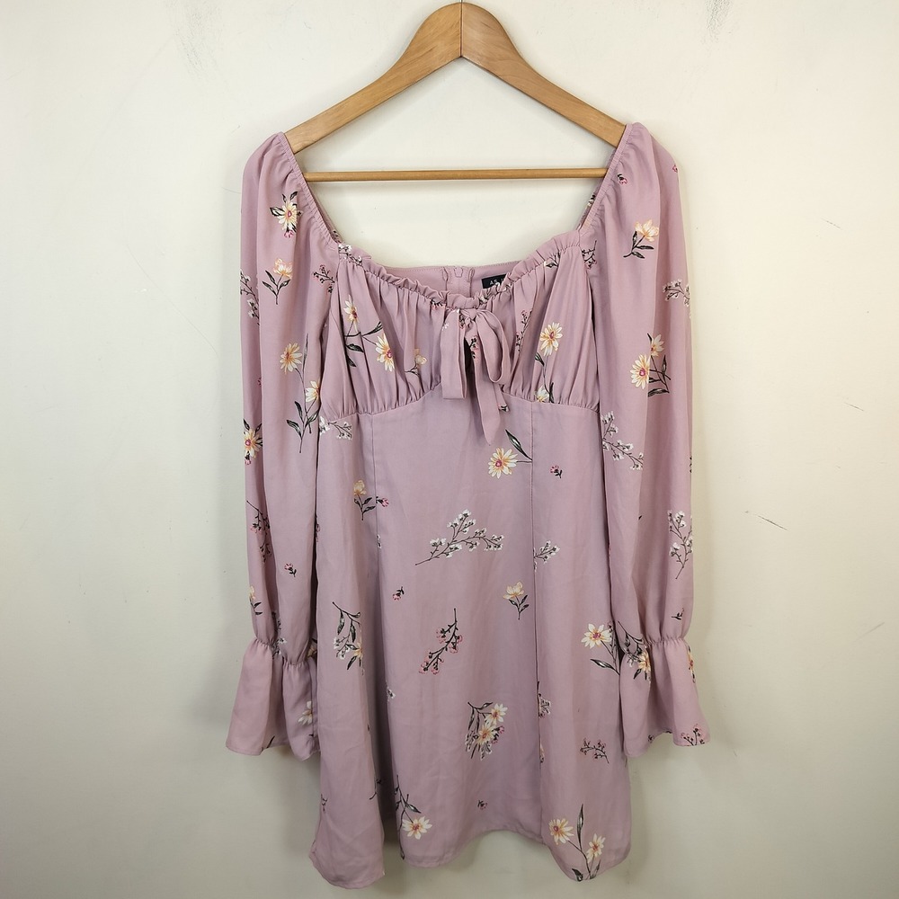 As U Wish Floral Dress Womens Medium Empire Tie Waist Long Sleeve Cottage
